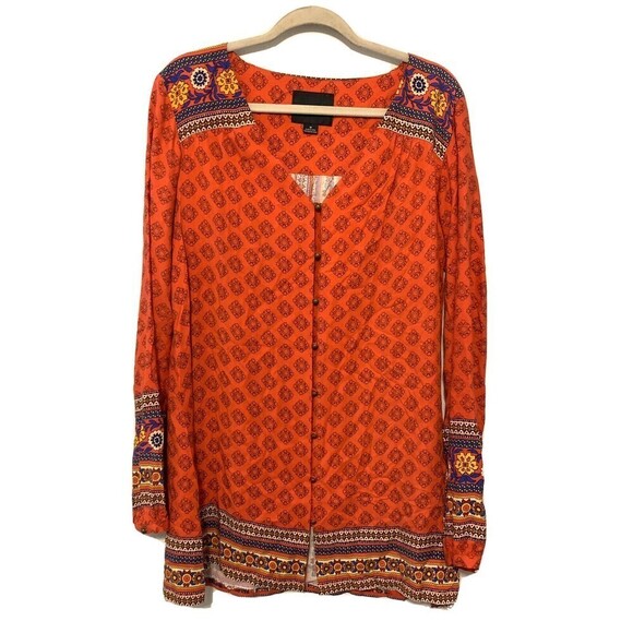 MINKPINK Womens Sz Medium Multicolor Bohemian Boho Print Button Tunic Top Blouse - Picture 1 of 4